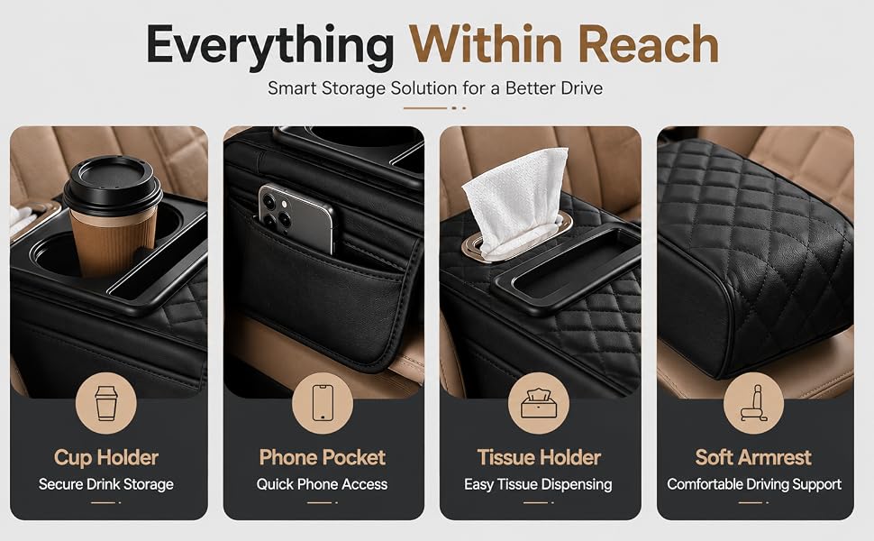 🚗✨ DriveEase™ 5-in-1 Premium Car Armrest Organizer